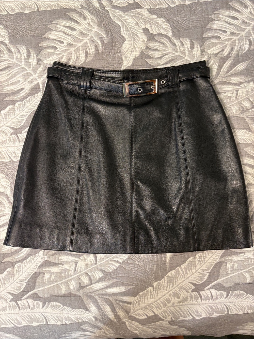 Wilson Black Leather Mini Skirt with Buckle Belt